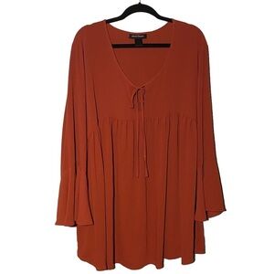 ASHLEY STEWART Tunic Length Angel Sleeved Tie Neck Boho Blouse Top sz 18/20